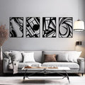 Pymin 4 Pack Modern Metal Abstract Wall Art, Minimalist Matte Black Single Line Art Décor, 3D Sculptures Textured Hanging Wall Home Decor and Shadow Effect Wall Decor for Living Room Bedroom, 16"x11"