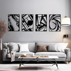 Pymin 4 Pack Modern Metal Abstract Wall Art, Minimalist Matte Black Single Line Art Décor, 3D Sculptures Textured Hanging Wall Home Decor and Shadow Effect Wall Decor for Living Room Bedroom, 16"x11"