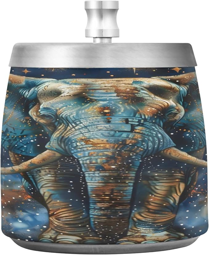 Elephant Stars Ashtray with Lid, Outdoor Ashtrays for Patio, Stainless Steel Ashtray Odorless Smokeless for Home Office Balcony