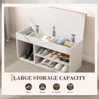 Apicizon 31 Inches Storage Bench, Shoe Bench with Flip Top Storage Space and Padded Cushion, Wooden Entryway Bench for Entryway, Living Room, 2-Tier Shoe Rack Organizer, White