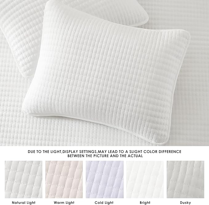 WRENSONGE White King Size Quilt Bedding Sets-3 Pieces Lightweight Bedspreads Summer Coverlet for All Season, Soft King Quilt Bedding Set with 2 Pillow Shams Suitable for Bed, Couch, Quilt Blanket