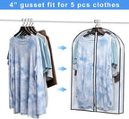 Hanging Clothes Storage with 4" Gusseted Garment Covers (Set of 6) - Clear Suit, Sweater, Shirt, Jacket Protectors for Closet - 24"x 32"x 4" / 6 Pack