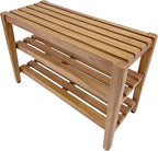 Asta Select Solid Teak 27" Shoe Rack Bench, Teak Entryway Bench, 3-Tier Shoe Storage Organizer, for Entryway, Bedroom, Bathroom and Garden, Fully Assembled, TF-91