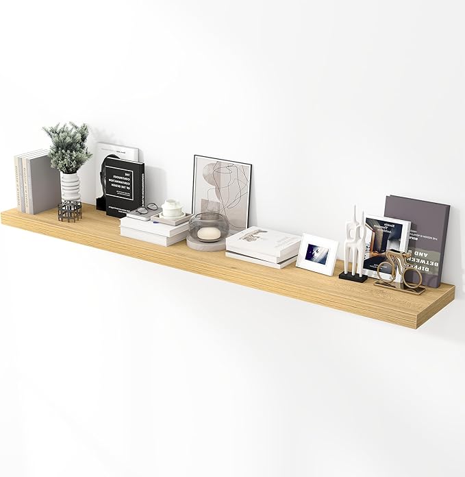 72 inch Floating Shelves for Wall, 12 Inch Deep Floating Shelf, Hanging Shelf with Invisible Brackets, Rustic Wooden Wall Shelves for Bathroom, Bedroom, Living Room,Farmhouse Set of 1,Natural