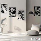 Pymin 4 Pack Modern Metal Abstract Wall Art, Minimalist Matte Black Single Line Art Décor, 3D Sculptures Textured Hanging Wall Home Decor and Shadow Effect Wall Decor for Living Room, 22.5"x15.7"