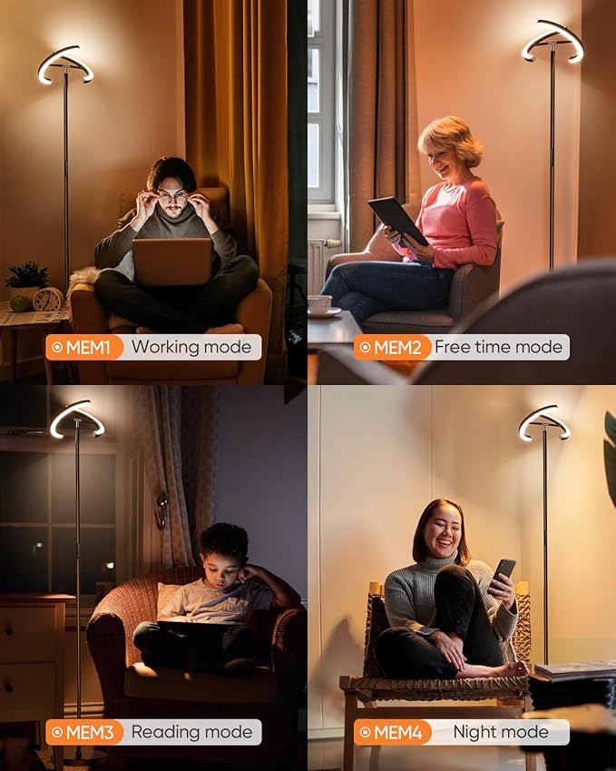 Brown Floor Lamp, Modern Stepless Dimmable Standing Lamp with Remote Control, 22W 3000-6000K LED Rotatable Floor Light Uplighter Stand up Lamp Tall Lamp for Living Room Bedroom Office