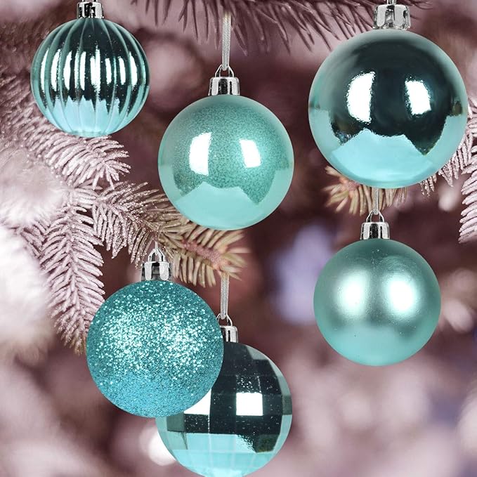 GameXcel Christmas Balls Ornaments for Xmas Tree - Shatterproof Christmas Tree Decorations Small Hanging Ball Teal 1.6in x 36 Pack