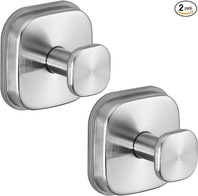 Heavy Duty Reusable Suction Cup Hooks for Kitchen/Bathroom/Shower - Wet-Proof Hooks for Towels, Robes, Loofah&Wreaths/No Drill Mounting on Glass, Tile, Metal (2, Brushed Nickel)