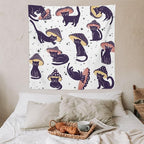 VUMIVI Funny Cat Mushroom Tapestry Retro 70s Hippie Style Cute Black Kitten Star Aesthetic Art Print Tapestry Wall Hanging for Living Room Bedroom Dorm Classroom Aesthetic Decor W60xL60in