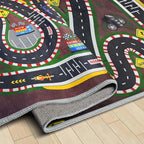 Kids Rug,Children's Room Rug,Road Race Play Rugs, Rail City Living Rugs, Washable Non-Slip Play Mats. (Crimson, 47x71in)