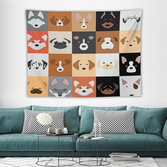 VUMIVI Dog Tapestry Funny Cartoon Pet Patterns Colorful Illustrations Square Animals Tapestry Wall Hanging for Living Room Bedroom Dorm Classroom Aesthetic Decor W80xL60in