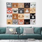 VUMIVI Dog Tapestry Funny Cartoon Pet Patterns Colorful Illustrations Square Animals Tapestry Wall Hanging for Living Room Bedroom Dorm Classroom Aesthetic Decor W80xL60in