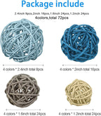 Patelai 72 Pcs Wicker Rattan Balls Decorative Balls for Vase Centerpiece Bowls Orbs Filler for Spring Summer Craft Home Decor, 4 Sizes(Blue, Sky Blue, Gray, Beige, White)