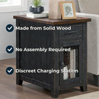 Martin Svensson Home Solid Wood Black and Brown Rustic Chairside End Table with Power and Storage