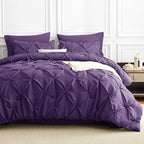 CozyLux Full Size Comforter Sets Purple, 7 Pieces Pintuck Bed in A Bag Purple Comforter Full Size, Pinch Pleat Bedding Sets with All Season Comforter, Sheets, Pillowcases & Shams