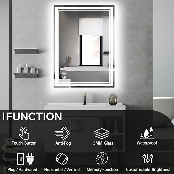 2Pack 20“ x 28” LED Mirror for Bathroom LED Bathroom Mirror Anti-Fog Dimmable 3 Colors Bathroom Mirror with Lights Smart Mirror Memory Function Wall Mounted Horizontal/Vertical