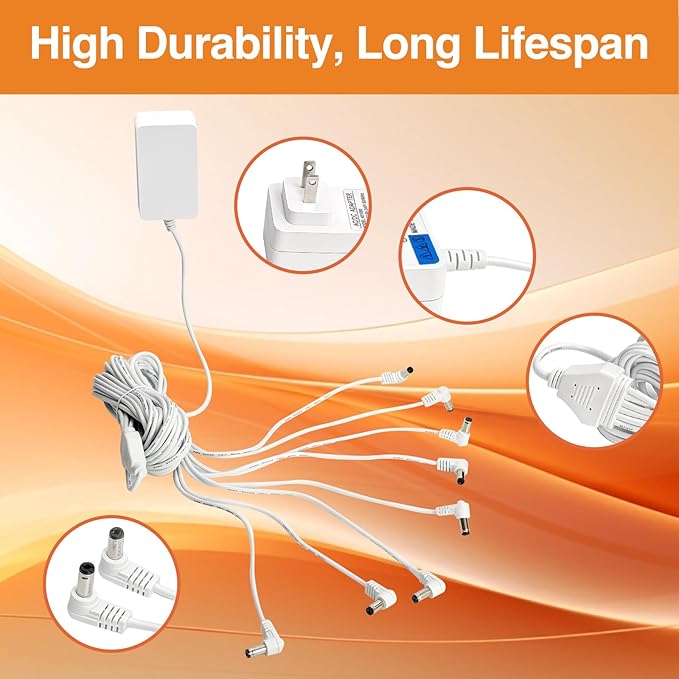 4.5V Power Adapter for Lemax Lighted Accessory 94563 94564 74707 74295 84428 94565 94566 94527 44241 64517 Christmas Micro Lighting Building Decoration(White,8 Output,Bend)
