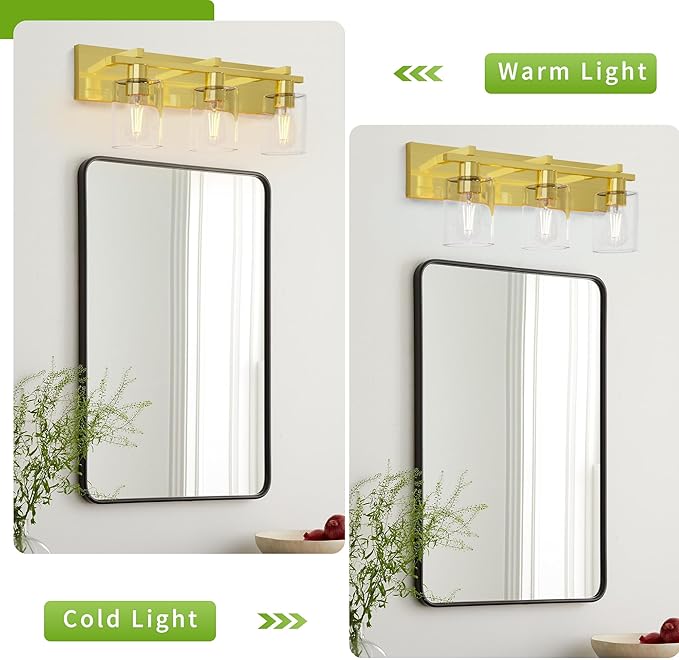 Espird Bathroom Vanity Light, 3 Light Gold Light Fixture with Thickened Clear Glass Shade, 21 inch Modern Wall Sconce,Vanity Light Over Mirror for Bathroom