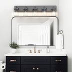 Bathroom Vanity Light, Square Design 5 Lights Morden Bathroom Lighting Fixtures Over Mirror, Black Vanity Light for Living Room/Bedroom