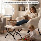 Lazy Chair with Ottoman, Large Lounge Accent Chair with Ottoman and a Throw Pillow, Beige Reading Chair for Living Room Bedroom Dorm Room Office Apartment Relaxing Use