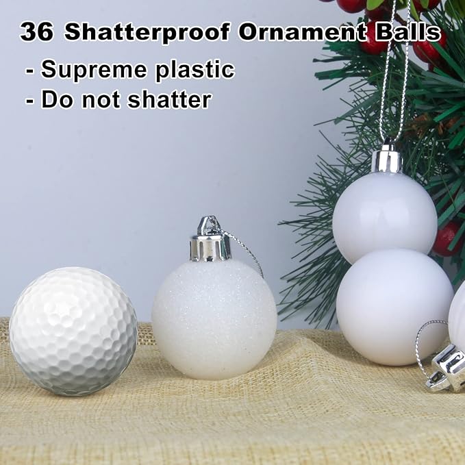 White 1.6" Small Christmas Balls Christmas Tree Decoration Ornaments Shatterproof Hanging Balls for Birthday Halloween Holiday Wedding Decorations Set of 36pcs