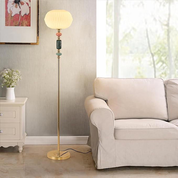 Floor Standing Tall Lamp Milk Glass Floor Lamp with Plug Switch Button for Living Room Bedroom Home Office