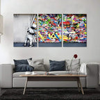 Novatique Banksy Wall Art Street Graffiti Picture Wall Decor Colorful Behind the Scenes Graffiti Poster Print Framed Ready to Hang Suitable for Living Room Office, 20" x 28" x 3Pcs