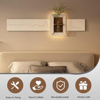 LED Sandstone Wall Decor, 3D Wall Art Sculpture, Simulated Green Plants, Glass Vase & Rabbit Statue, 3 Color Remote Control Light, for Living Room, Bedroom, Hallway(Light Coffee,47.2 * 23.6in)