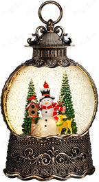 Snowman Snow Globe Christmas Decorations Indoor Deer Cardinal Snowman Gifts Classic Relief Texture Musical Glitter Snowfall USB/Battery Timer Lantern 10.6 inch