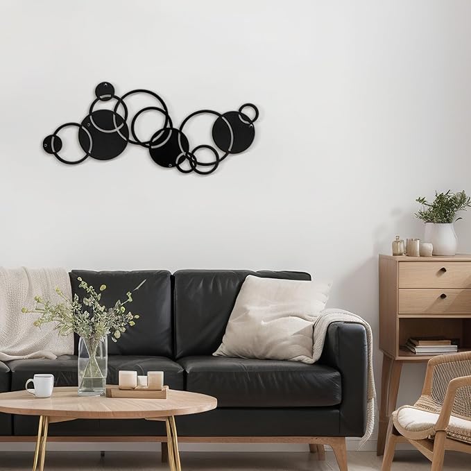 SIGNLEADER Metal Wall Art Decor Circle Shapes Minimalist Modern Abstract Wall Sculpture Hangings Home Decoration for Living Room, Bedroom, Bathroom, Kitchen, Outdoor - 36" Black