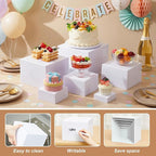 Leinuosen 6 Pcs Buffet Risers, 3 to 8 Inch Catering Dessert Table Risers Square Food Decorative Stands with Hollow Bottom for Catering Supplies, Party(White)