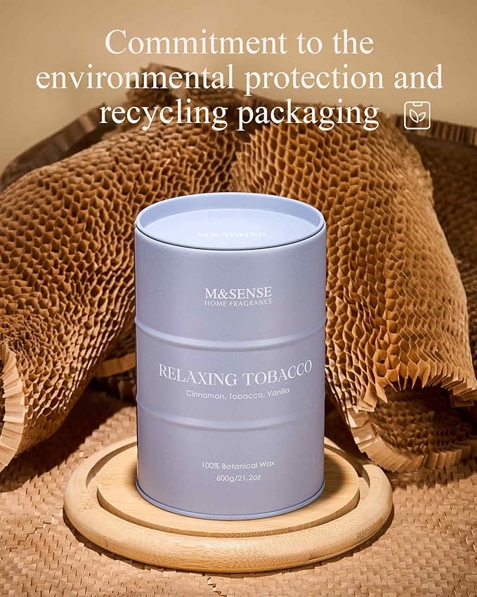 M&SENSE Tobacco Scented Candles Large, Natural Soy Candles 21.2oz 120 Hour Slow Burning,Aromatherapy Candle for Stress Relief Meditation Relaxing