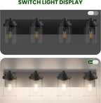 Bathroom Vanity Light Fixture, 4-Light Modern Black Vanity Light Fixtures with Clear Glass Shade, Matte Black Bathroom Light Fixtures Over Mirror, Rustic Restroom Lighting Fixtures