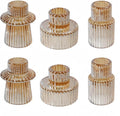 Double Sided Vintage Ribbed Taper Glass Candle Holders,Tea Candle Holder for Table Centerpieces, Wedding Decorations and Dinner Parties (Gold, 6PCS)