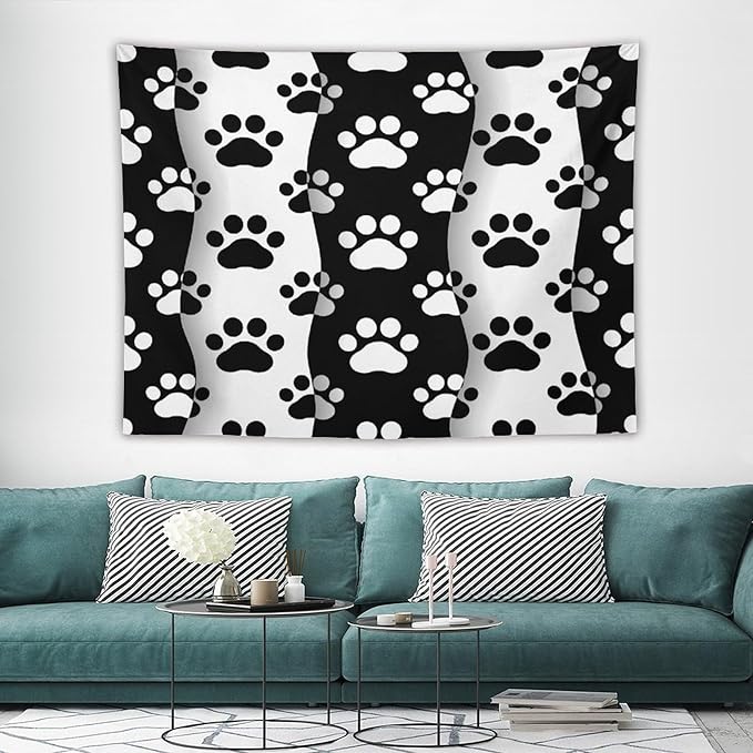 VUMIVI Pet Paws Tapestry Cute Puppy Kitten Black White Animal Paws Modern Funny Art Tapestry Wall Hanging for Living Room Bedroom Dorm Classroom Aesthetic Decor W80xL60in