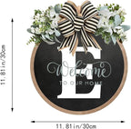 Circular Surname Front Door Welcome Sign - 26 Letter House Wreath, Front Porch Decorations, Year-Round Home Decor (E)