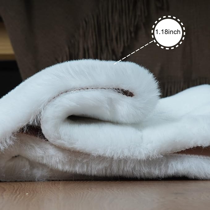 Ghouse Soft Faux Sheepskin Fur Rug 2x6 White Fluffy Bedside Rugs Plush Rug Shag Nursery Carpet Area Rugs for Living Room Bedroom Playing Room Decor