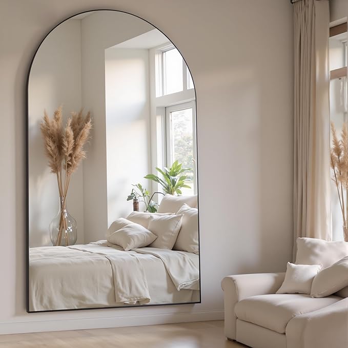 Suidia Arched Full Length Mirror, 72"x44" Floor Mirror Freestanding, Floor Standing Full Body Mirror with Stand for Bedroom, Hanging Leaning Mounted for Living Room Cloakroom, Black