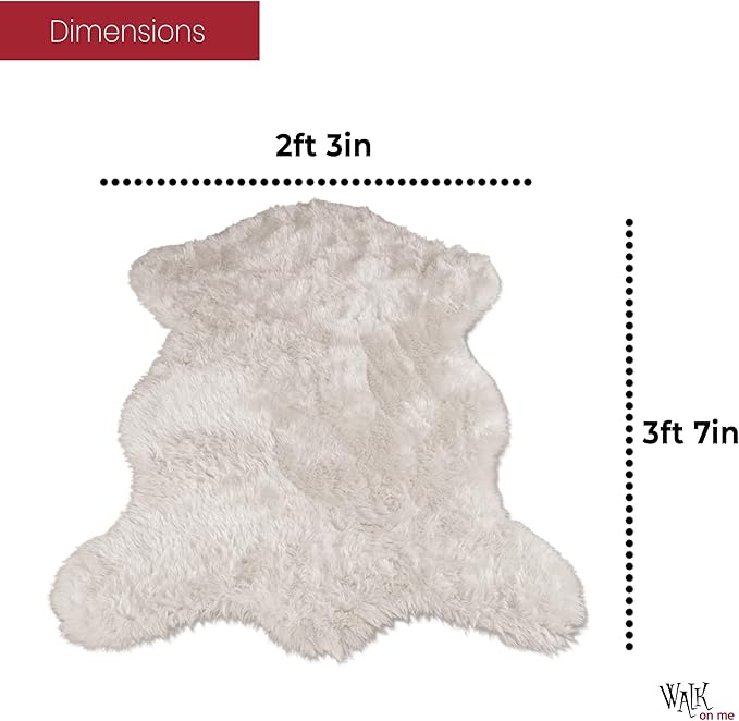 Silky Soft Faux Fur Rug, 2 ft. x 4 ft. White Fluffy Rug, Made in France, Sheepskin Area Rug, Shaggy Rug for Living Room, Bedroom, Kid's Room, or Nursery, Home Décor Accent with Non-Slip Backing