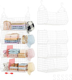 4 Tier Extra Large Hanging Closet Organizer,Closet Organizer Hanging with 5 S Hooks 4 Dividers,Clothes Organizer Clothing Sweaters Clutches Handbags Hats Accessories-White