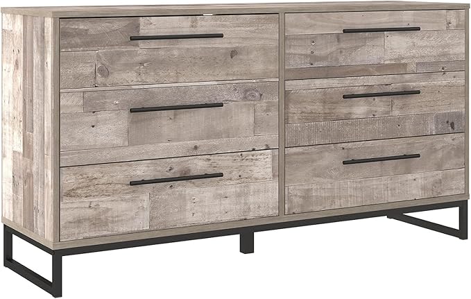 Signature Design by Ashley Neilsville Industrial 6 Drawer Dresser, Butcher Block Gray