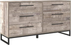 Signature Design by Ashley Neilsville Industrial 6 Drawer Dresser, Butcher Block Gray
