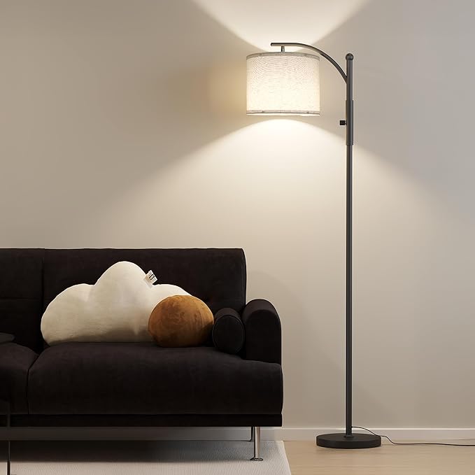 SUNMORY Dimmable Arc Floor Lamps for Living Room, Stepless Dimming Modern Floor Lamp with 1000 Lumens Bulb, Metal Standing Lamp with Adjustable Hanging Lampshade, Tall Floor Lamps, Bedroom, Office