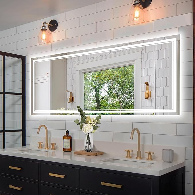 72x32 Inch Led Mirror for Bathroom with Front Light and Backlit, Bathroom Mirror with Led Lights, Vanity Mirror with Lights for Wall, Anti-Fog, Dimmable, Memory Function, Tempered Glass