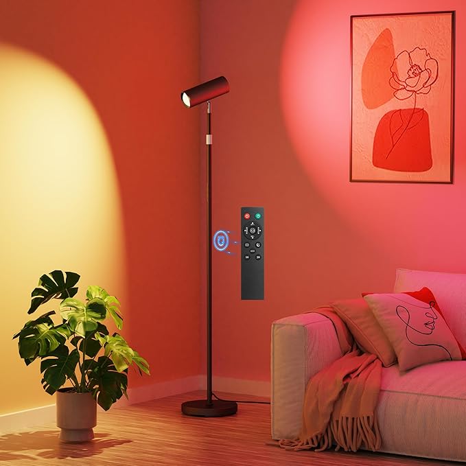 Spotlight Floor Lamp, Tall LED Standing Lamp with Remote/Touch Control, 2700K-6500K, 350°Rotating Head Standing Lamp, Reading Floor Lamp for Living Room, Bedroom, Office & Wall Art, Black RGB