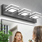 SOLFART LED Bathroom Vanity Light Fixtures： 3 Light Matte Black Modern Acrylic Bathroom Wall Lighting Fixtures Over Mirror Cool White 6000K