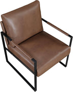 Lexicon Modern Accent Chair, Faux Leather Upholstered Living Room Chair with Wrapped Armrests, Arm Chair with Black Metal Frame, Comfy Single Chair for Living Room/Bedroom/Reading Room/Office, Brown