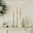 Cast Iron Tall Antique Brass Candlestick Holders Set of 3, Bronze Vintage Gold Tall Taper Candle Holders, Candle Sticks Holders Decor for Home Decor, Mantle, Table-11.8"+13.8"+15.4"(Gold)