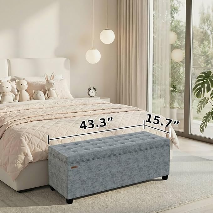 Chenille Storage Ottoman Bench with Legs, 43.5”W x 15.7”D x 15.7”H,Metal Frame end of Bed Bench Hold up to 770 LB,Large Storage Chest,Gray UASND621G