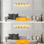 6-Light Modern Vanity Lights Brushed Brass Bathroom Light Fixtures Over Mirror Gold Bathroom Vanity Lighting with Crystal Shade E26 Base Wall Sconce for Bedroom Living Room Restroom Wall Lamp